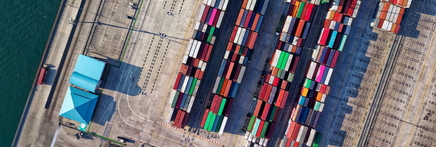 Arial photo of containers on the dockside by Tom Fisk